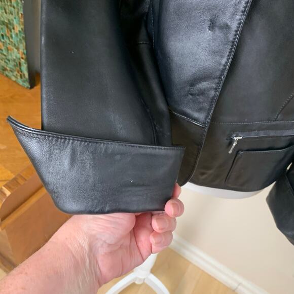 Vintage I.E. Size M Womens 100% Leather Blazer Jacket Black Outdoor Classic Soft - Picture 10 of 15